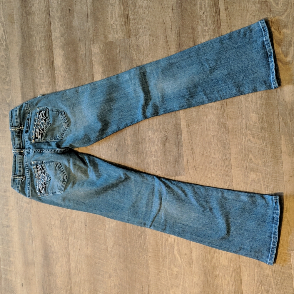 COWGIRL TUFF Sonora bootcut blingy Aztec embroidered blue jeans JS0N0R sz 24x33L - Picture 3 of 15